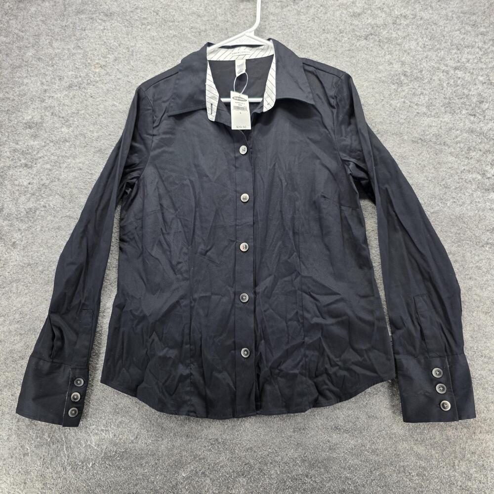 Vintage Old Navy Shirt Womens Large Black Perfect Fit Stretch Button Down 00s